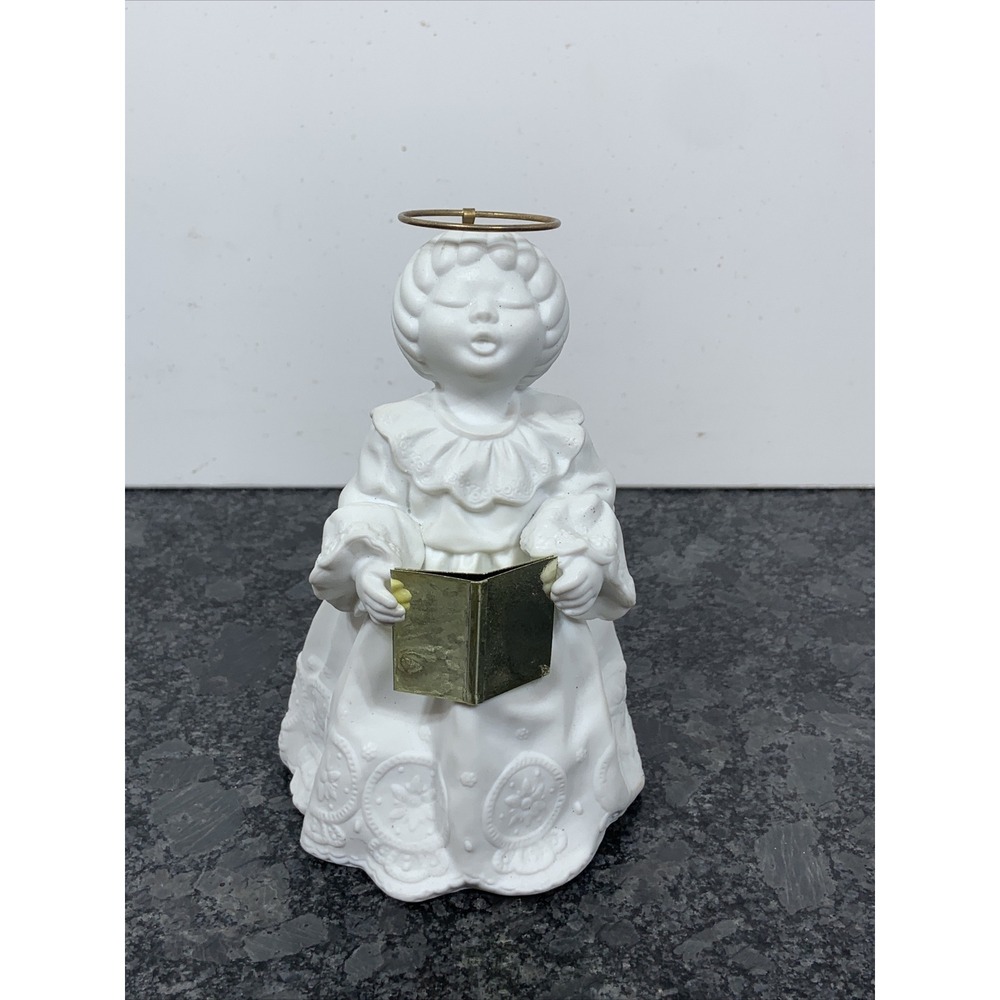 Department 56 Singing Choir Angel Brass Halo & Book White Porcelain 6 1/2" T